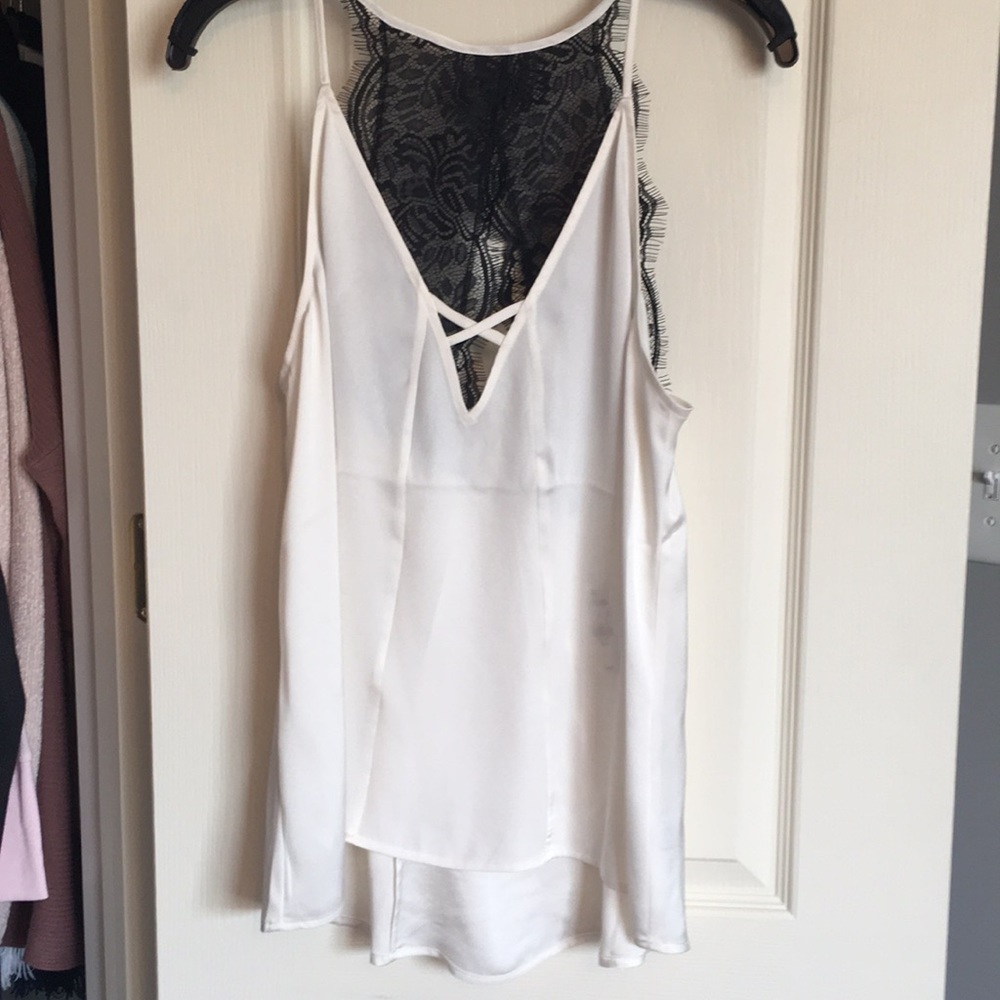 NEW sheer white top with black lace
